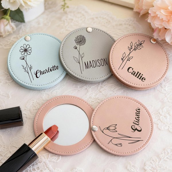 Personalized Birth Flower Folding Pocket Makeup Mirror with Name Makeup Tools Birthday Bridesmaid Gift for Her