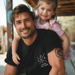 Personalized Papa Monogram Minimalist Style 100% Cotton T-shirt with Name Date Birthday Father's Day Gift for Dad Husband