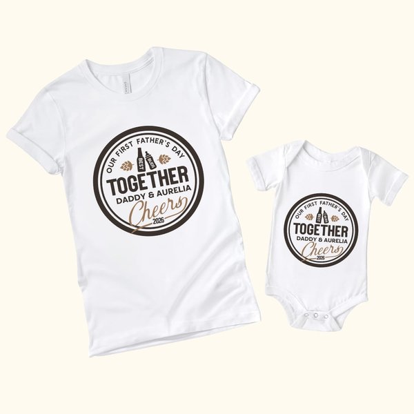 Gepersonaliseerd Onze eerste Vaderdag samen Cheers 100% Katoenen T-Shirt Baby Onesie Bijpassende Outfit Vaderdag voor Nieuwe Papa Baby