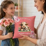 Personalized Cute Mother and Baby Animal Soft Throw Pillow Cover with Name and Year Home Decor Mother's Day Birthday Gift for Moms