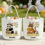 Personalisierte Don't Touch My Easter Eggs Animal Canvas Eimer Korb mit Namen Osterei Jagd Ostern Party Favors Geschenk für Kinder
