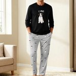 Pigiama a maniche lunghe personalizzato con foto di animale domestico e testo maglietta in cotone regalo per amanti degli animali