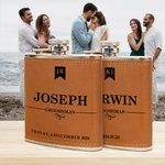 Personalized Portable PU Leather 6oz Hip Flask with Name Wedding Father's Day Gift for Man