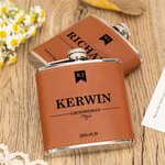 Personalized Portable PU Leather 6oz Hip Flask with Name Wedding Father's Day Gift for Man