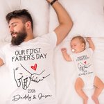 Personalised Father and Son Daughter Holding Hands Outfit Daily Leisure Our First Father’s Day Together Shirt Father's Day Gift New Dad Gift