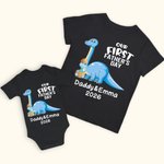 Personalisierte Dinosaurier Vater und Sohn Tochter Baumwoll-T-Shirt Anzug Unser erster Vatertag Geschenk Besonderes Geschenk für Papa Männer 1