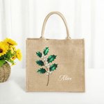 Personalized Pearl Effect Birth Flower Large Jute Tote Bag with Name Travel Essential Birthday Anniversary Gift for Women