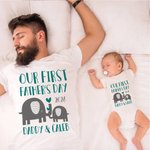 Gepersonaliseerde Olifant Vader en Zoon Dochter T-shirt Set Vader en Baby Onze Eerste Vaderdag voor Vader Nieuwe Vader Cadeau
