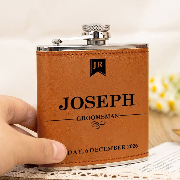 Personalized Portable PU Leather 6oz Hip Flask with Name Wedding Father's Day Gift for Man