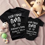 Personalised Footprints Outfit Our First Father’s Day 100% Cotton T-shirt Baby Onesie with Name Gift for Dad Baby