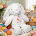 Personalizzato carino acquerello cartoon coniglio fiore Pasqua coniglietto peluche peluche animale giocattolo con nome iniziale e data regalo di compleanno di Pasqua per i bambini