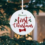 Ornamento in ceramica personalizzato per il primo cane con foto e nome Regalo per l'albero di Natale per gli amanti dei cani Mamma cane papà