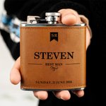 Personalized Portable PU Leather 6oz Hip Flask with Name Wedding Father's Day Gift for Man