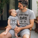 Personalised Footprints Outfit Our First Father’s Day 100% Cotton T-shirt Baby Onesie with Name Gift for Dad Baby