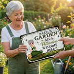 Personalized Vintage Cartoon Character Tinplate Garden Sign with Name Garden Decoration Birthday Gift for Gardening Lovers Grandparents
