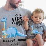 Personalisierte Dinosaurier Vater und Sohn Tochter Baumwoll-T-Shirt Anzug Unser erster Vatertag Geschenk Besonderes Geschenk für Papa Männer 4
