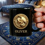 Personalized The Golden Twelve Zodiac Signs Black Ceramic Mug with Name Father's Day Birthday for Him Dad Boyfriend