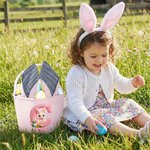 Personlig Simulert 3D-utskriftseffekt Bunny Rabbit Ears Striped påskekurv med initial og navn Påskefest Favor Egg Jaktgave til barn