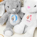 Personalizzato carino acquerello cartoon coniglio fiore Pasqua coniglietto peluche peluche animale giocattolo con nome iniziale e data regalo di compleanno di Pasqua per i bambini