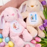Personalizzato carino acquerello cartoon coniglio fiore Pasqua coniglietto peluche peluche animale giocattolo con nome iniziale e data regalo di compleanno di Pasqua per i bambini