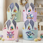 Henkilökohtainen söpö sarjakuva Bunny pääsiäispupu pääsiäismuna kanin korvat raidallinen pääsiäiskori nimellä pääsiäispuolueen lahja pojille tytöille