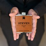 Personalized Portable PU Leather 6oz Hip Flask with Name Wedding Father's Day Gift for Man
