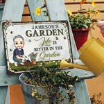 Personalized Vintage Cartoon Character Tinplate Garden Sign with Name Garden Decoration Birthday Gift for Gardening Lovers Grandparents