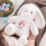 Personalizzato carino acquerello cartoon coniglio fiore Pasqua coniglietto peluche peluche animale giocattolo con nome iniziale e data regalo di compleanno di Pasqua per i bambini