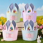 Personalized Happy Easter Sequin Y2K Bunny Ears Stripe Easter Basket with Name Easter Day Eggs Hunting Gift for Kids