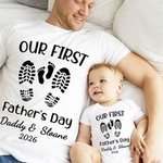 Personalised Footprints Outfit Our First Father’s Day 100% Cotton T-shirt Baby Onesie with Name Gift for Dad Baby