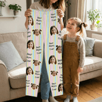 Personalized Stripe 1-4 Photos Drawstring Long Pajama Pants with Name Mother's Day Birthday Gift for Women Men Kids
