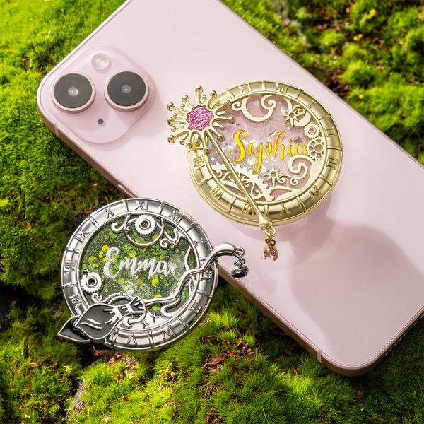 Personalised Good Witch and Wicked Witch Design Magic Liquid Glitter Acrylic Magsafe Phone Grip Stand Holder with Name Birthday Gift for Women Friends