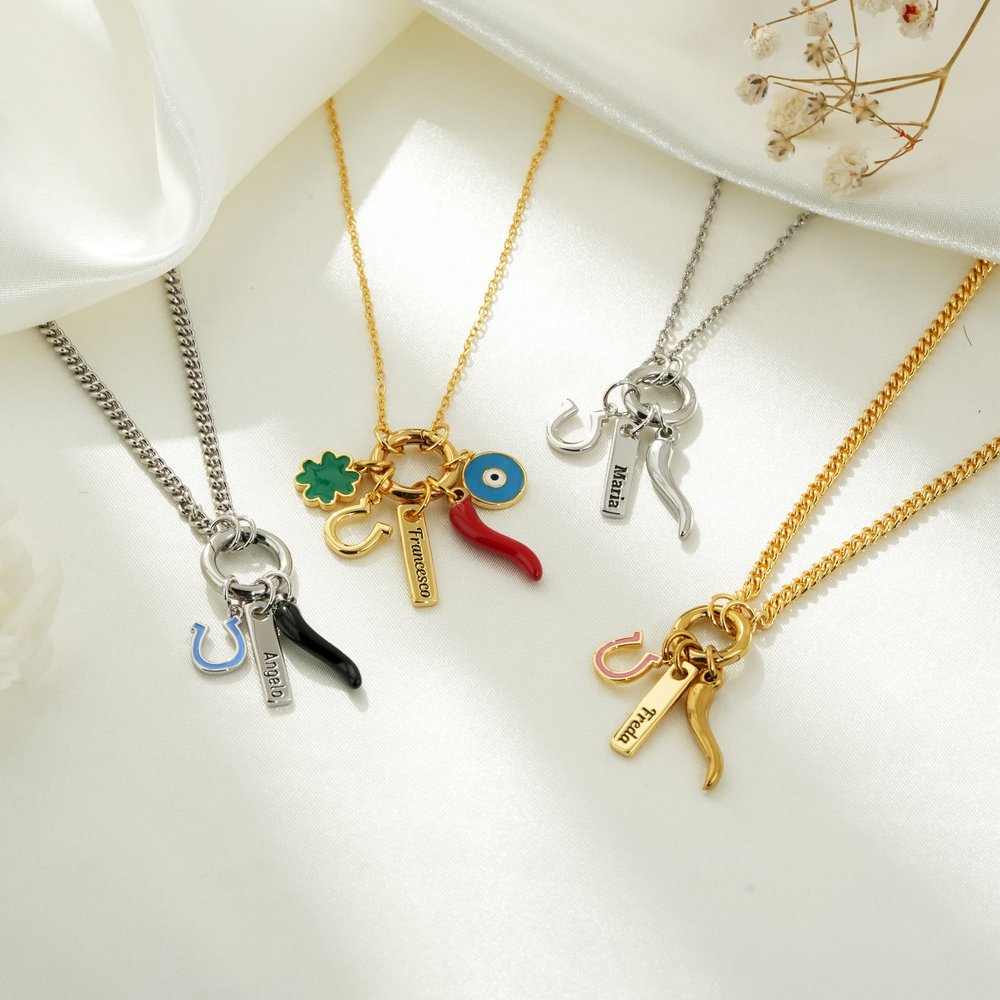 Personalized Chili Horseshoe Lucky Amulet Charm Necklace with Name Dainty Jewelry Birthday Anniversary Holiday Gift for Him Her 3