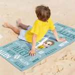 Personalized Cute Cartoon Kid Character Initial Quick Dry Oversized Beach Towel with Name Beach Party Birthday Gift for Kids