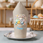 Spersonalizowany wieniec wielkanocny Cute Bunny Lniana serwetka z imieniem Świąteczny wystrój stołu Wielkanocny prezent dla przyjaciół rodziny