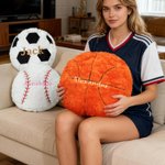 Personalised Embroideried Baseball Basketball Sport Balls Soft Cushion with Name Home Decor Birthday Gift for Football Volleyball Soccer Player