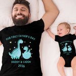 Gepersonaliseerd Little Dinosaur Vader en Dochter Zoon Set Papa en Baby Bijpassend Shirt Ons Eerste Vaderdag Cadeau voor Nieuwe Papa