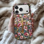 Personalized Cross Floral Stained Glass Phone Case with Letter for iPhone Samsung Anniversary Birthday Gift for Friend Family Woman