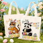 Personalised Don't Touch My Easter Eggs Animal Reusable Canvas Bag with Name Daily Use Easter Gift for Kids Women