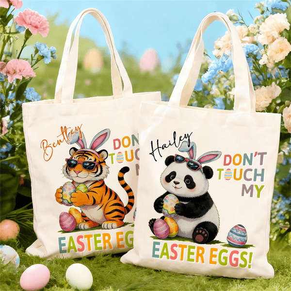 Personalised Don't Touch My Easter Eggs Animal Reusable Canvas Bag with Name Daily Use Easter Gift for Kids Women