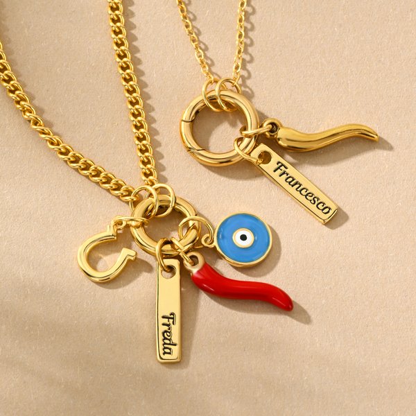 Personalised Chili Horseshoe Lucky Amulet Charm Necklace with Name Dainty Jewellery Birthday Anniversary Holiday Gift for Him Her