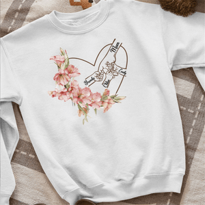 Personlig mamma og barn hender hjerte fødsel blomst flerfarget genser hettegenser med navn mors dag minnedag gave til mamma bestemor