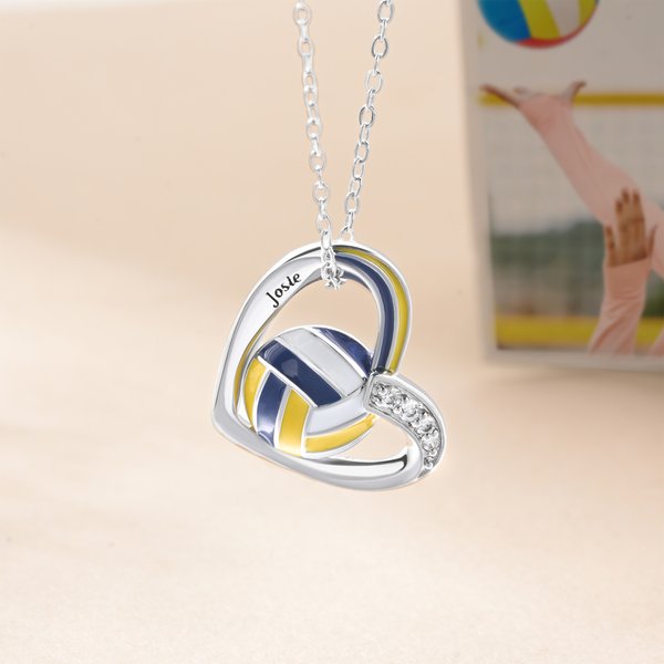 Personalised Volleyball Heart-Shaped Necklace Dainty Jewellery with Name and Rhinestones for Daily Wear  Birthday Gift for Volleyball Lovers Athletes