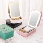 Personalizado Nacimiento Flor PU Cuero Joyero con Nombre y LED de tres colores Espejo de Maquillaje Viajes Uso Cumpleaños Regalo para Amigo Mamá