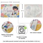 Set de table en lin imperméable personnalisé avec nom et personnage - Décoration de salle à manger - Cadeau d'anniversaire pour les enfants