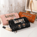 Personalized Waterproof Highland Cow PU Leather Makeup Bag with 1-8 Names and Title Travel Essentials Mother's Day Gift for Mother Grandmother