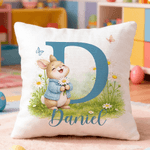 Personalized Cute Bunny Flower Multicolor Throw Pillow Cover with Name and Initial Home Decor Easter Party Gift for Kids