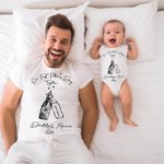 Personalizada Nuestro Primer Día del Padre Minimalista Botella de Cerveza y Leche Camisa de algodón a juego para papá y bebé Ropa de diario Casual Regalo del Día del Padre para papá