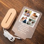 Plaque en Acrylique Personnalisée avec Nom et 4 photos Collage LED Veilleuse avec Base en Bois Cadeau d'Anniversaire de Mariage pour Couple