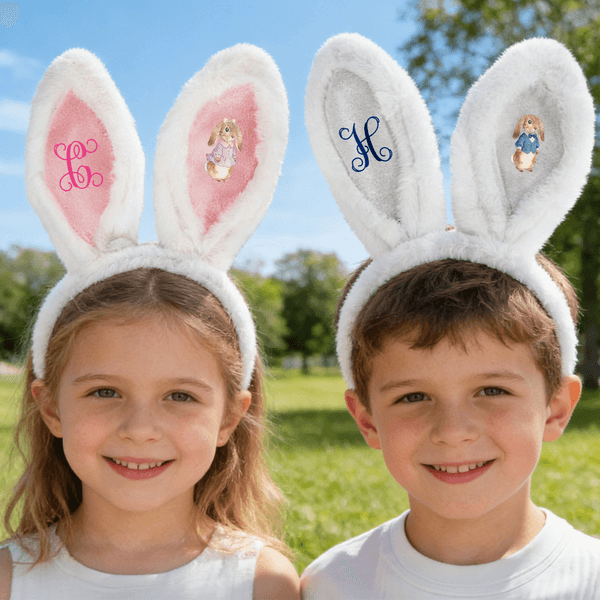 Personligt sött Beatrix Potter Peter Rabbit kaninöron plysch pannband med initialer hårtillbehör tema händelse påskfest present till familj barn